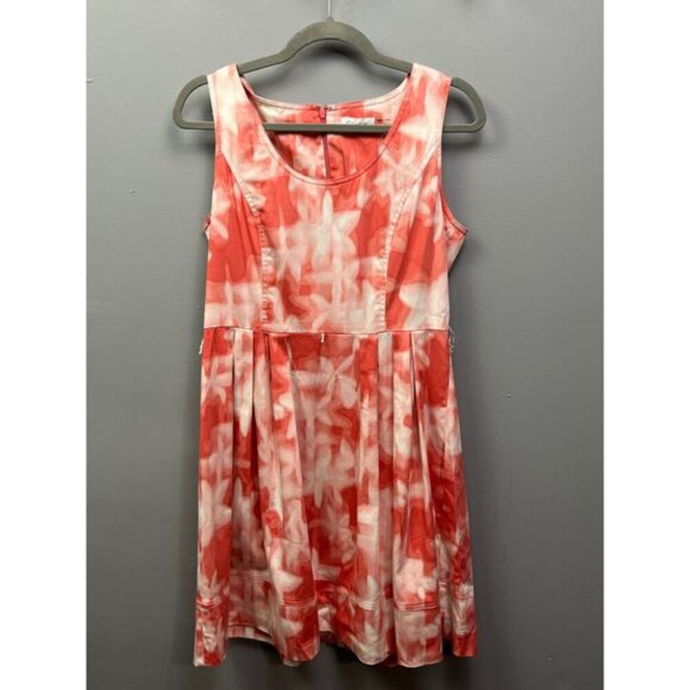 Calvin Klein Dress Womens 8 Sleeveless‎ Pink/White watercolor fit flare Bright